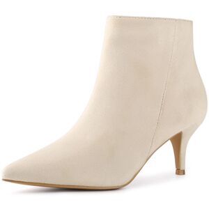 Pointed Toe Kitten Heels Beige Ankle Booties Stiletto Heels Boots